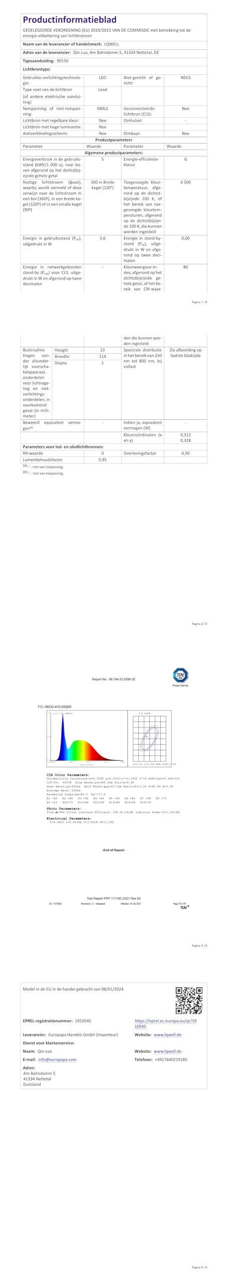 LQWELL® Lampa Biurkowa LED Odłączana, 3 Poziomy Jasności, Możliwość Przyciemniania, Lampa Stołowa Do Domowego Biura, Obrót Od 0° Do 180°, 6500 K (Biały)
