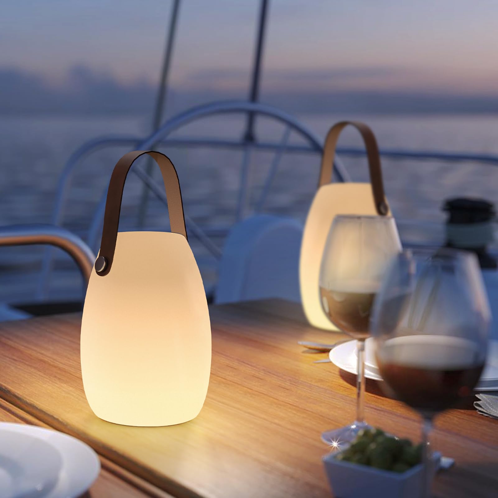 Lot de 2 lampes LED d'extérieur sans fil IP44 - Lampe de table à intensité variable avec télécommande - 8 couleurs