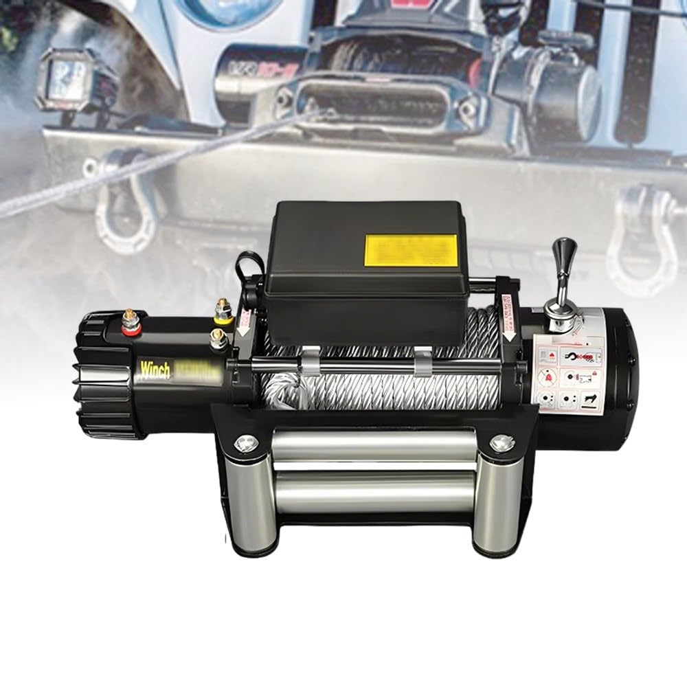 Hochgeschwindigkeits-Elektrowinde 12/24v,Mit Anti Twist Stahldrahtseil,Handsteuerung Inklusive,Für Geländefahrzeuge,Anhänger Und Cross Country Einsätze 4500lb-12V