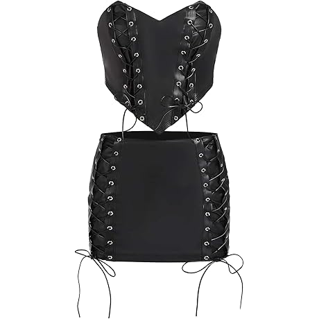 Women's 2-Piece Leather and Lace Outfits: Alluring and Edgy