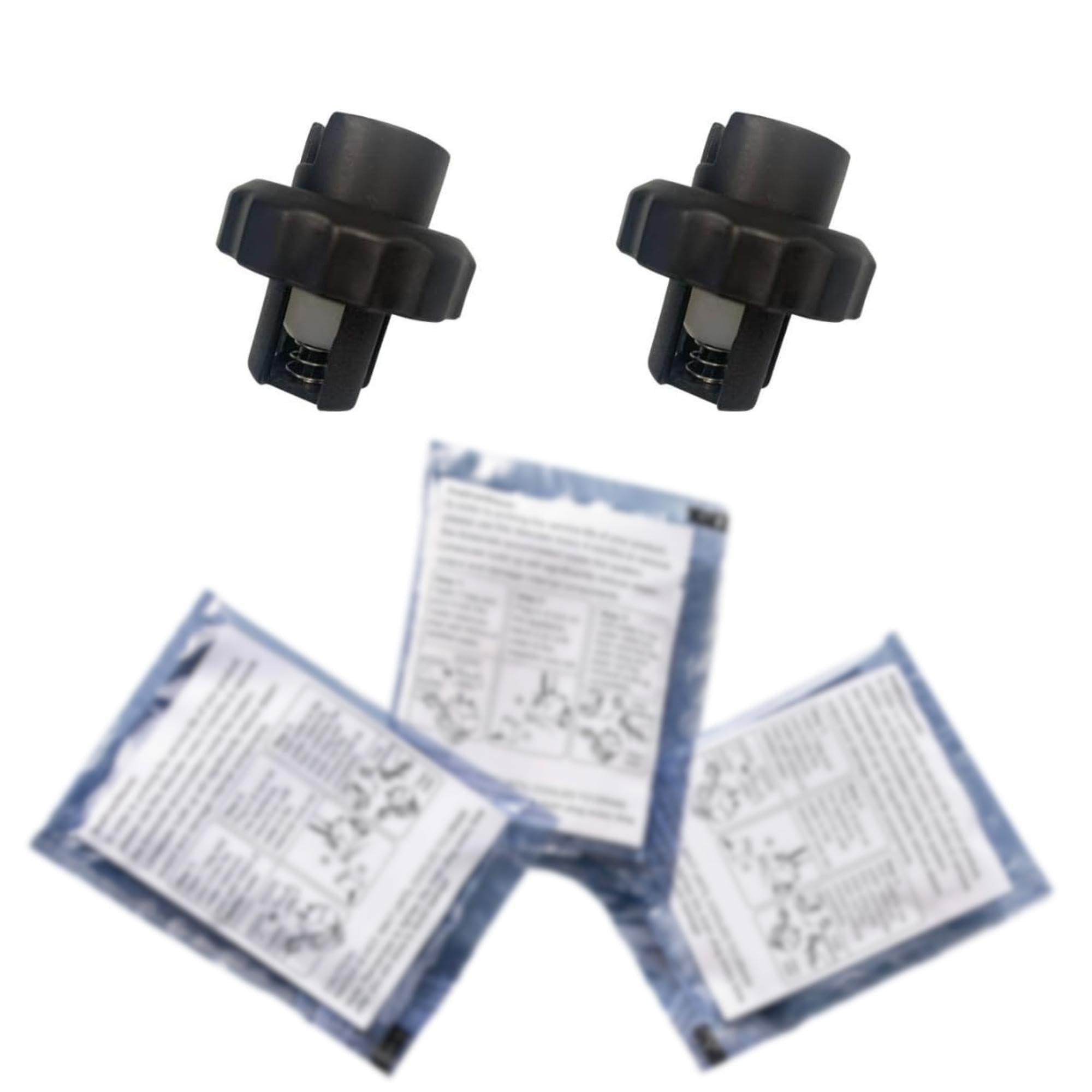 SALAV 2-Piece Replacement Water Tank Cap Garment Steamer Models GS18-DJ/120 with 3pc Decalcifier Packets to Get Rid of Mineral Build-up on Garment Steamers