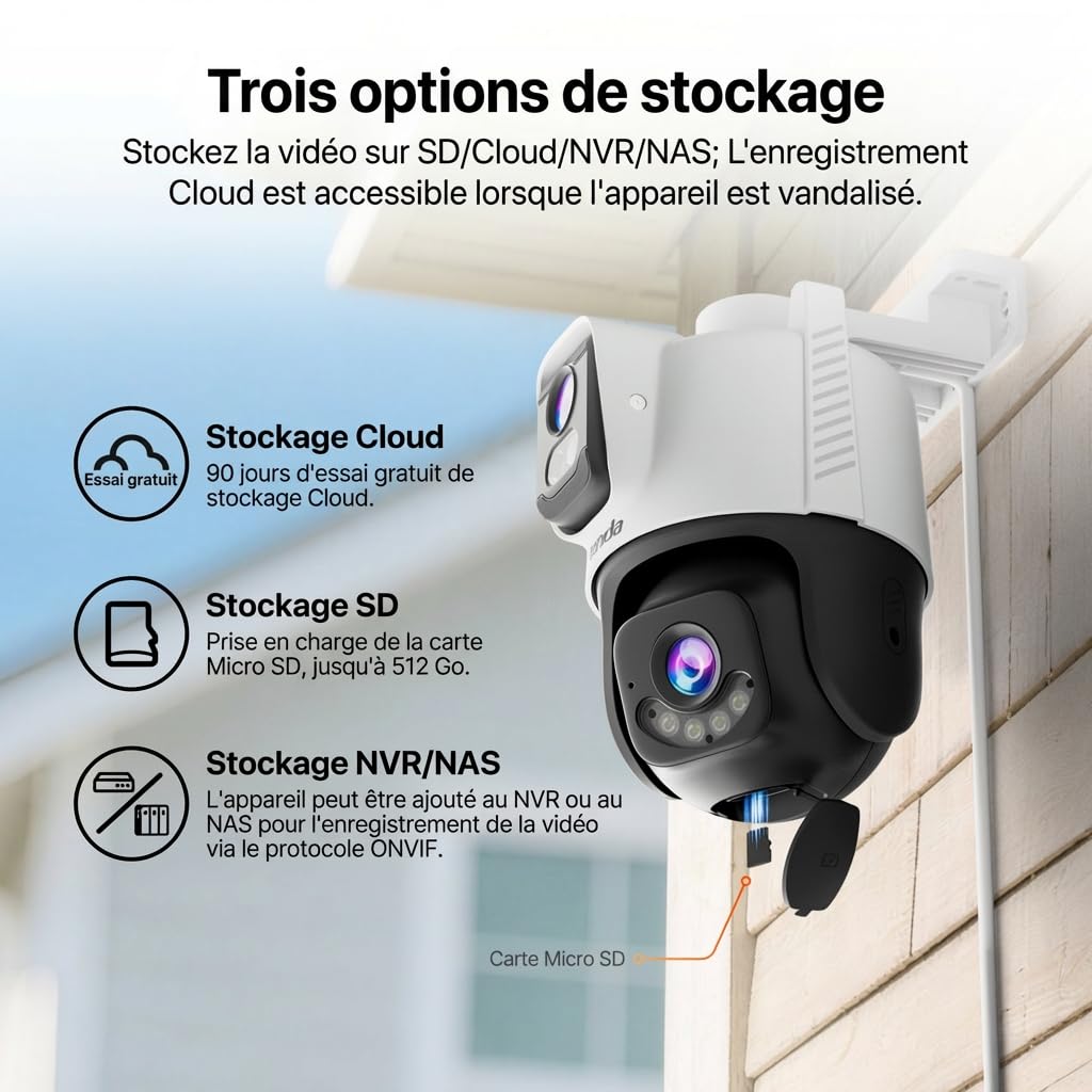 Tenda Caméra de Surveillance Extérieure 5MP+5MP, Détection IA, Vision Nocturne Couleur à 360°, Audio Bidirectionnel, Caméra WiFi Extérieure IP65 avec Alarme de Franchissement de Zone, Stockage Local s