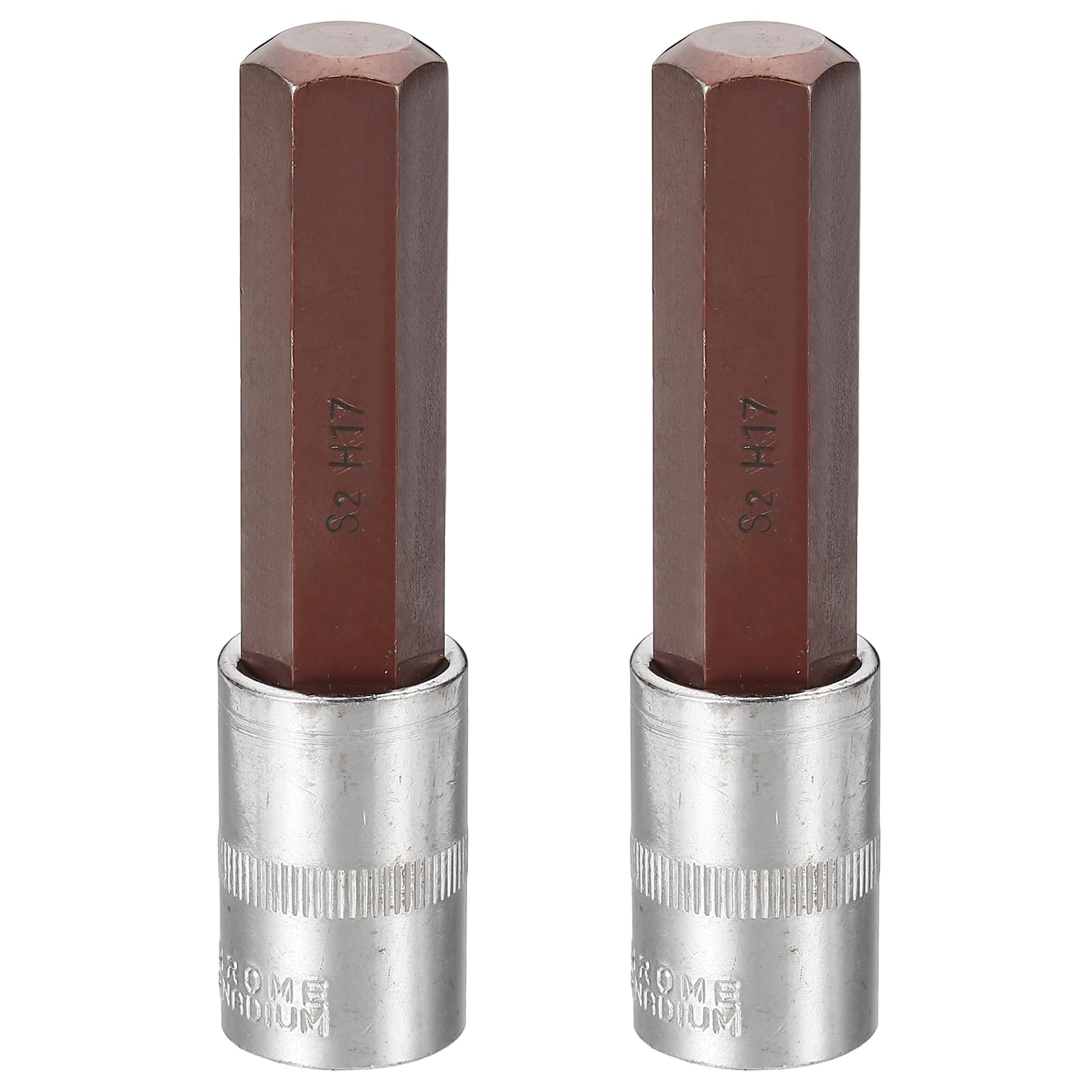 sourcing map 2Pcs Hex Bit Socket 1/2" Drive H17 S2 Steel Hexagonal Head Long Screwdriver Drill Bits CR-V Steel Socket Adapter for Home Auto Axle Hex Nuts Bolts Repair