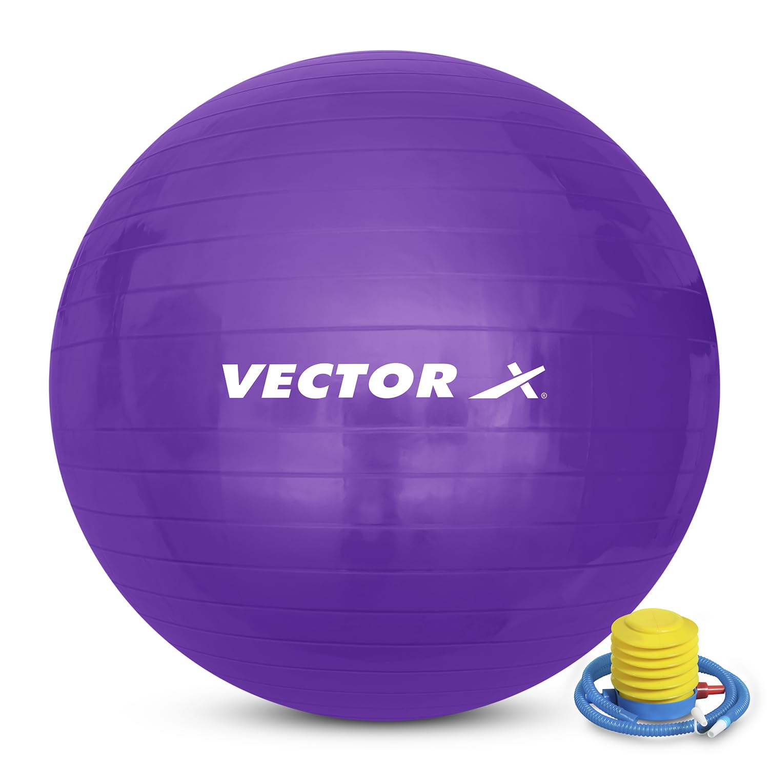 Vector X Protoner Anti-Burst Rubber Gym Ball with Free Foot Pump | Round Shape Swiss Ball for Exercise, Workout, Yoga, Pregnancy, Birthing, Balance & Stability (65 CM, Purple)-image-5