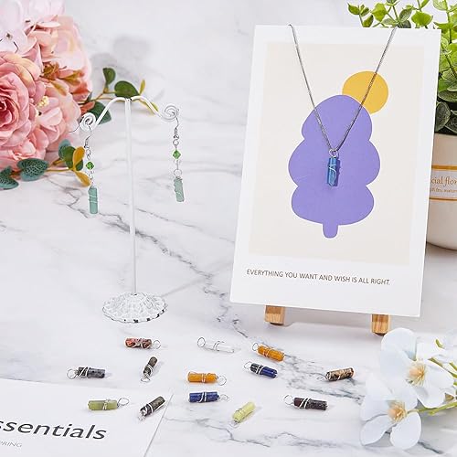 Miniatura 4 de SUPERFINDINGS 24 colgantes de piedras preciosas naturales de 12 colores envueltos en alambre de latón colorido columna joyería piedra cristal