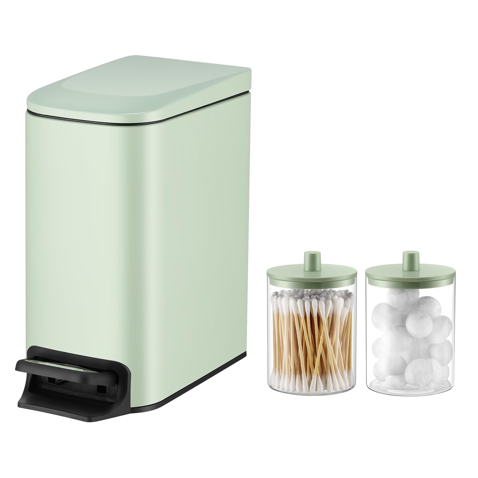 TIPGO Small Bathroom Trash Can with Glass Qtip Holder Set