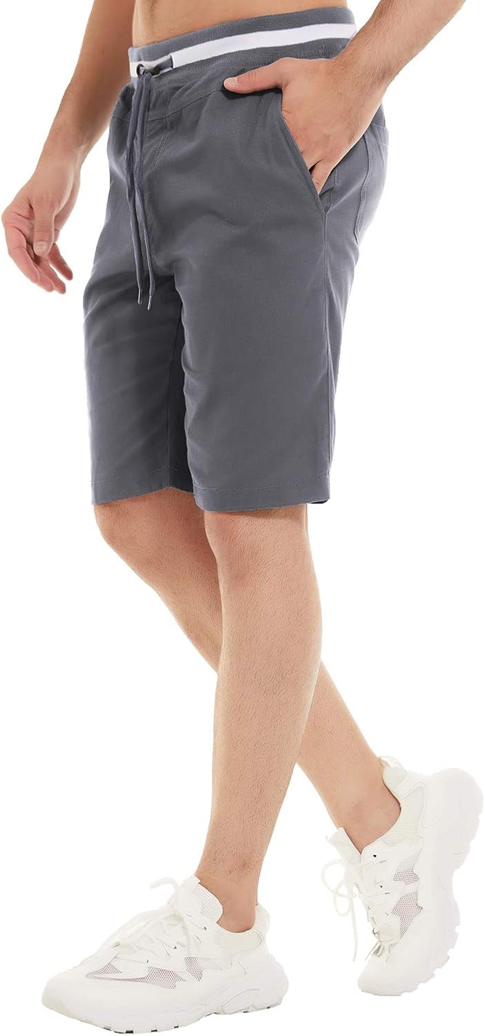 QPNGRP Mens Shorts Casual Adjustable Drawstring Elastic Waist Slim Shorts 33-34 8210 Grey