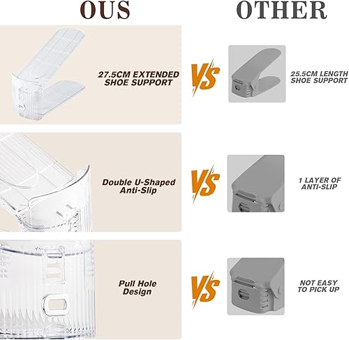 Miniatura 9 de Paquete de 20 ranuras para zapatos organizador para armario, soporte ajustable para zapatos, ahorrador de espacio de zapatos de doble capa para