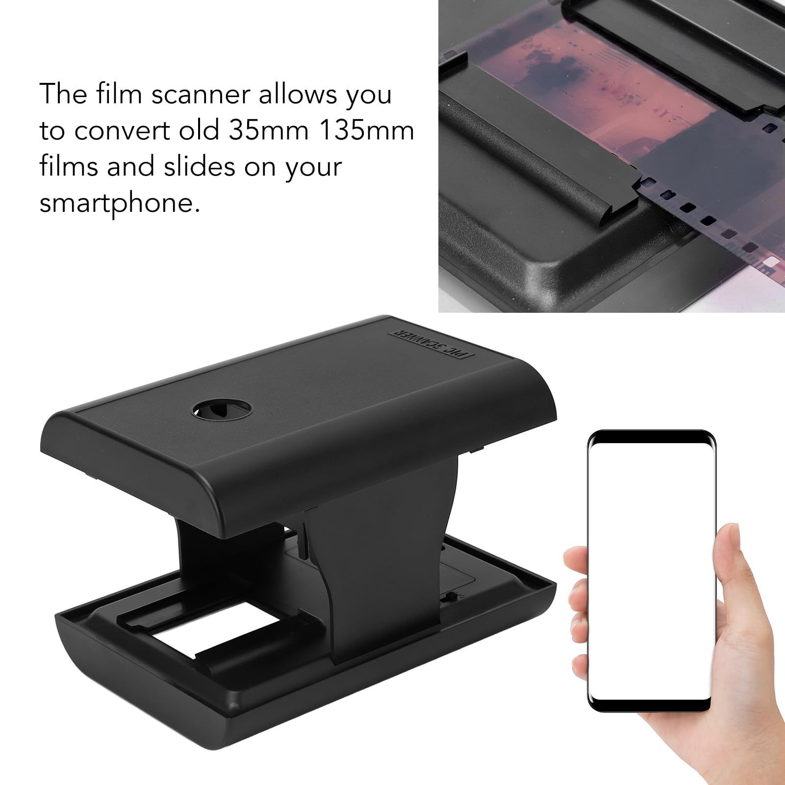 135mm 35mm Mobile Film Slide Scanner, Foldable Film Scanner with Editing Sharing Support, LED Backlight for Photography