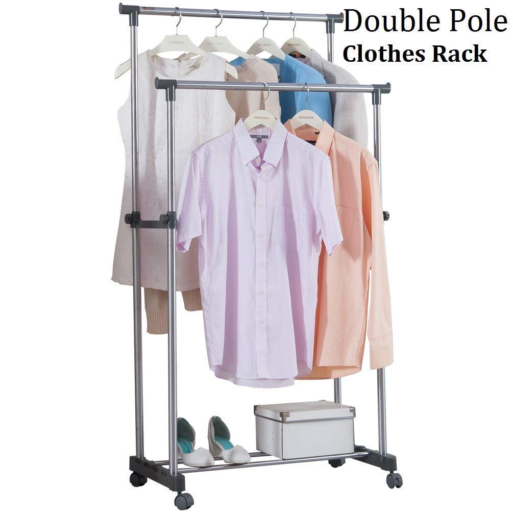 Styleys Stainless Steel DoublePole Clothes Hanger/Rack, Rolling Bar