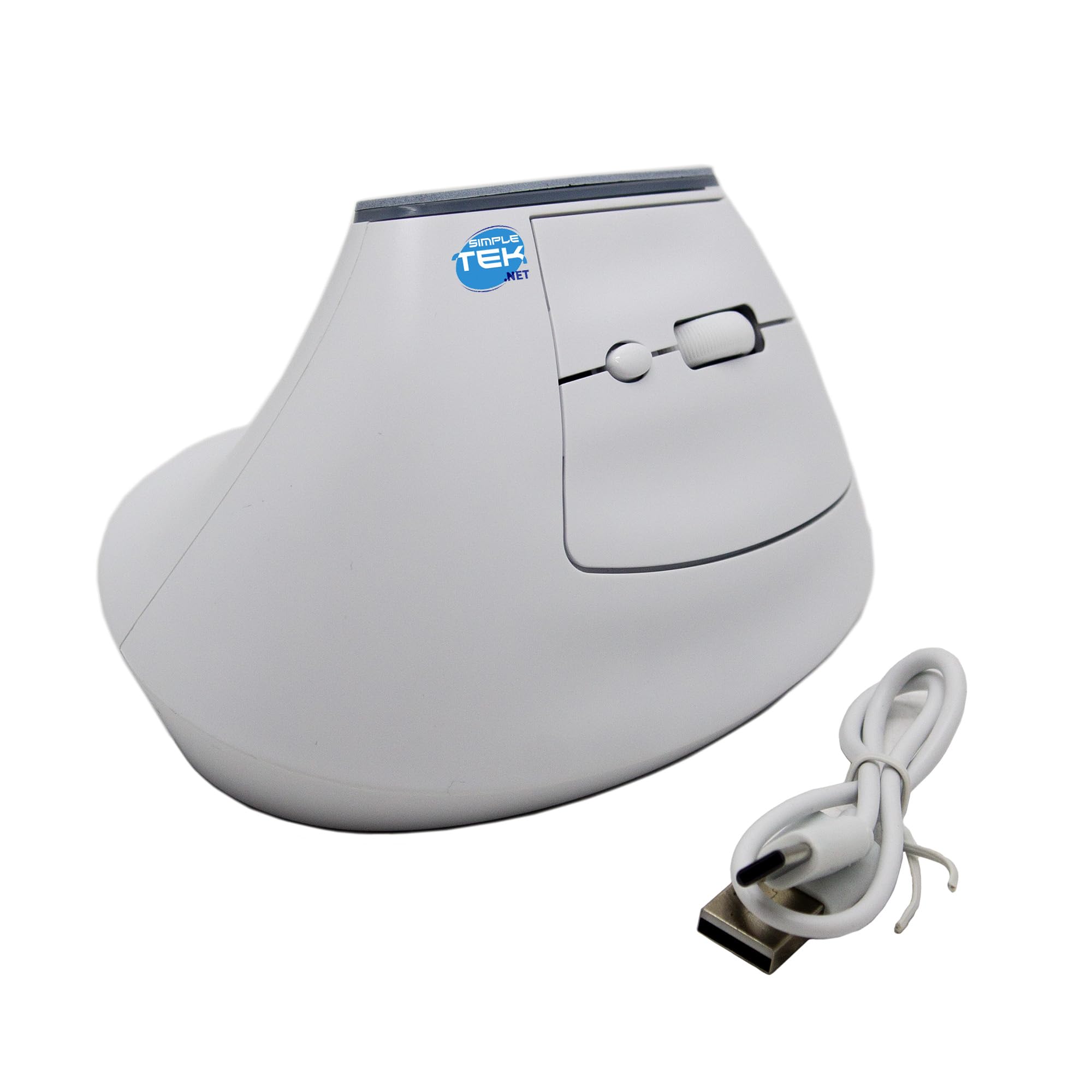 SIMPLETEK - Ergonomische vertikale kabellose Maus - Bluetooth und 2,4 GHz Wireless - RGB-Beleuchtung - Wiederaufladbar mit integriertem Akku - Weiß
