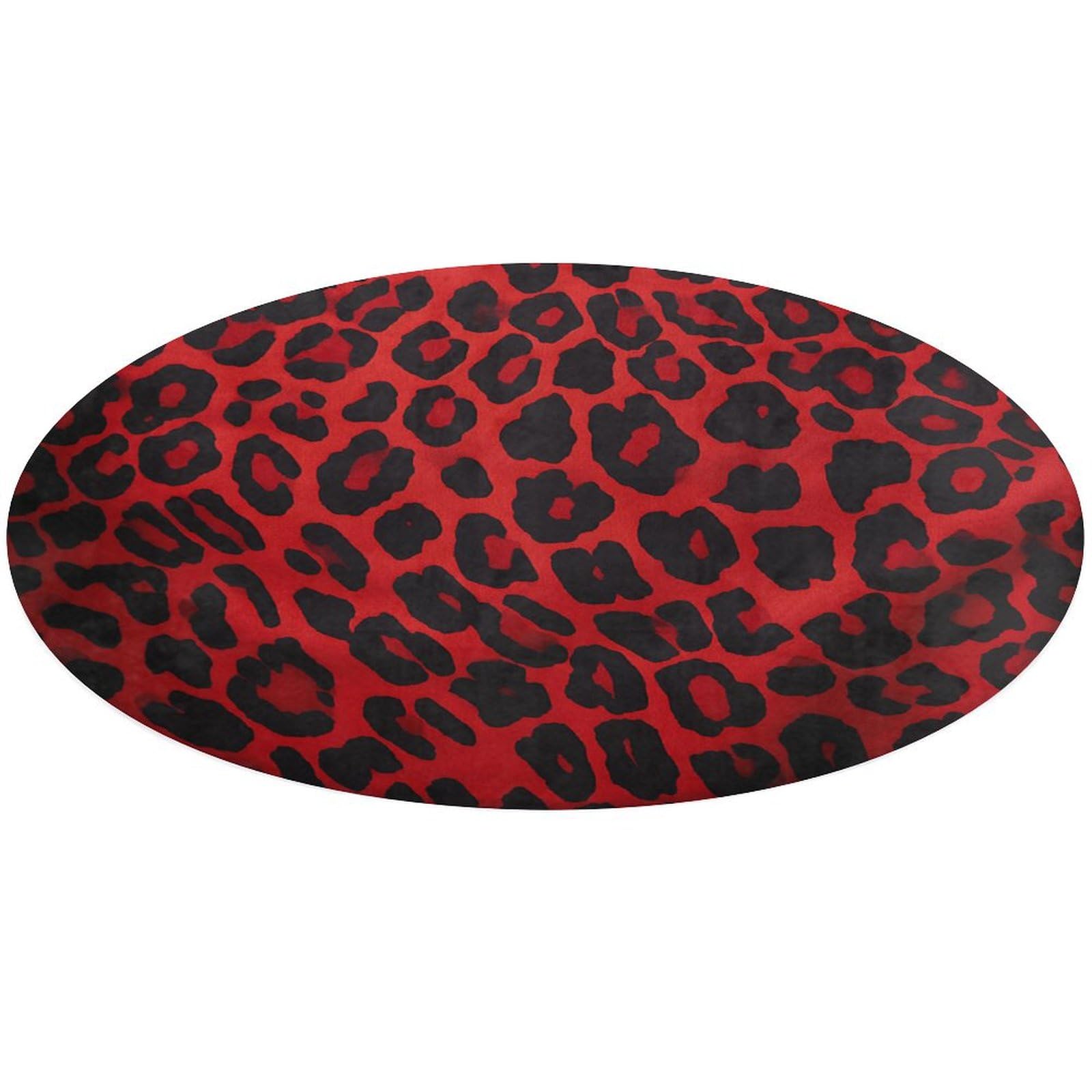 Tapis de sol rond léopard rouge 90cm en velours antidérapant