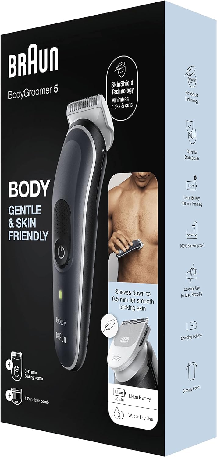 Braun Bodygroomer 5 4210201417248 Trymer do Ciała, Szary/Biały, 3 w 1