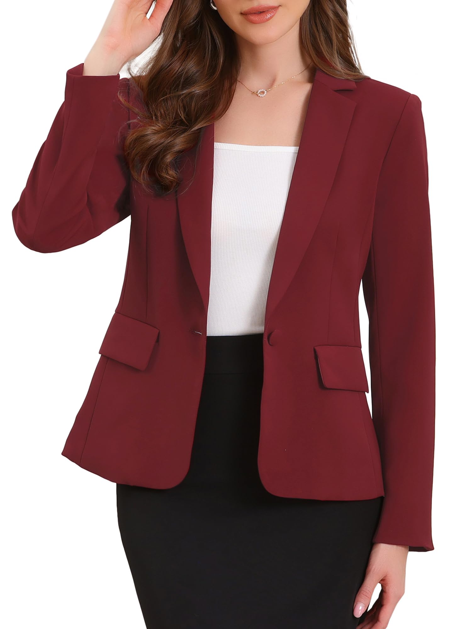 Allegra K Blazers for Women Business Casual Long Sleeve One Button Pockets Suit Jackets Work Office Blazer with