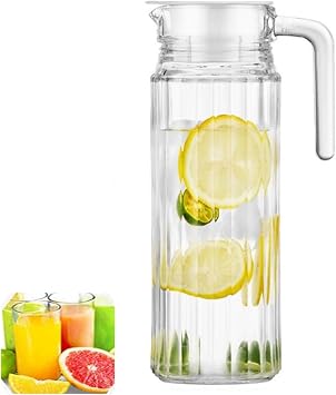 Water 1.1 L Carafe with Lid, Acrylic Transparent Plastic, Ice Cold Bottle, Juice Fridge Container for Milk, Fruit Juice, Hot Coffee, Lemonade