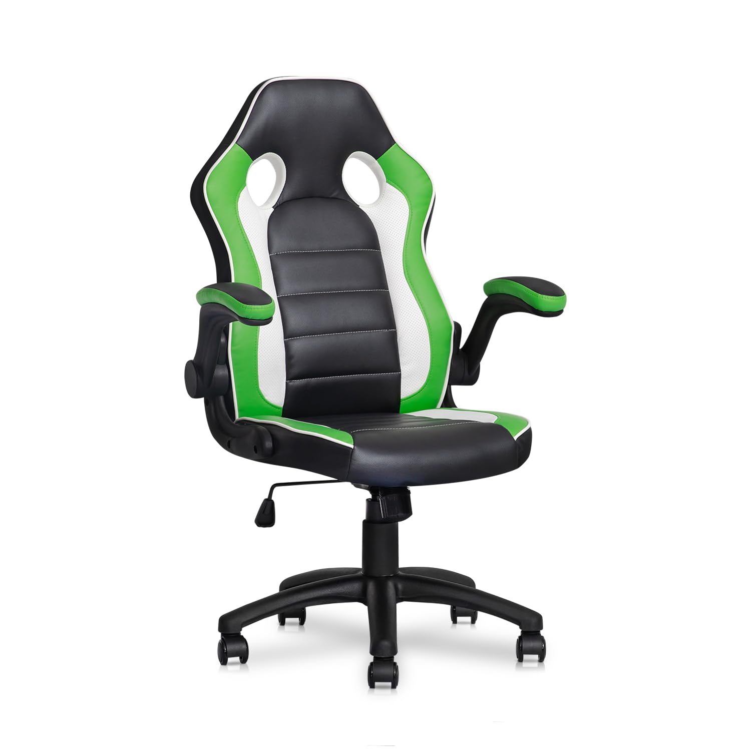 MoNiBloom Computer Gaming Chairs in Green Ergonomic Video Game Adjustable Swivel Task Chair Padded Flip-up Arms with Wheels