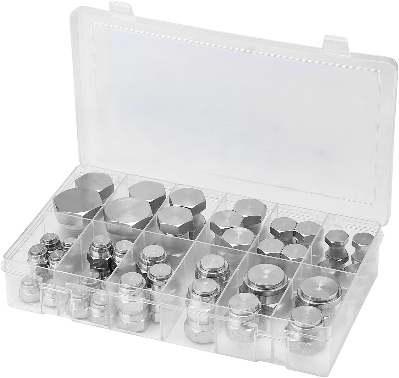 VEVOR 64 PCS BSPP Hydraulic Fittings, Hydraulic Cap and Plug Kit with Precision Threading, Galvanized Steel Heavy Duty Hydraulic Fitting Adapter Kit, Dash Sizes 04/06/08/10/12/16