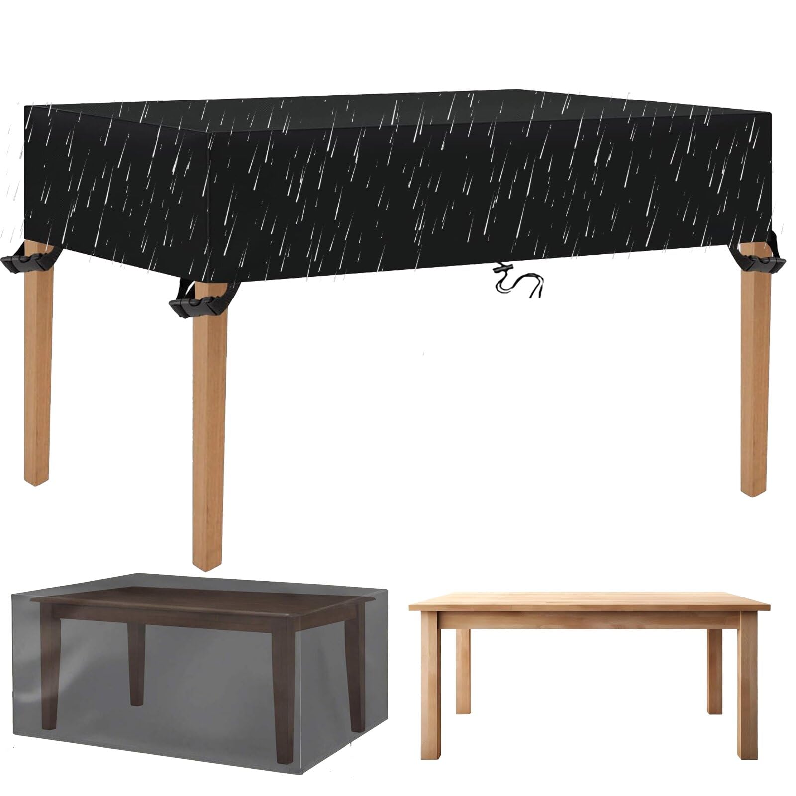 Pvpqpr Black Rectangular Garden Table Top Cover,Waterpoof, Windproof, Heavy Duty 420D Oxford Fabric,Outdoor Patio Table And Folding Table Cover For Tables,Cover With Drawstring150x100x15cm(Lxwxh)