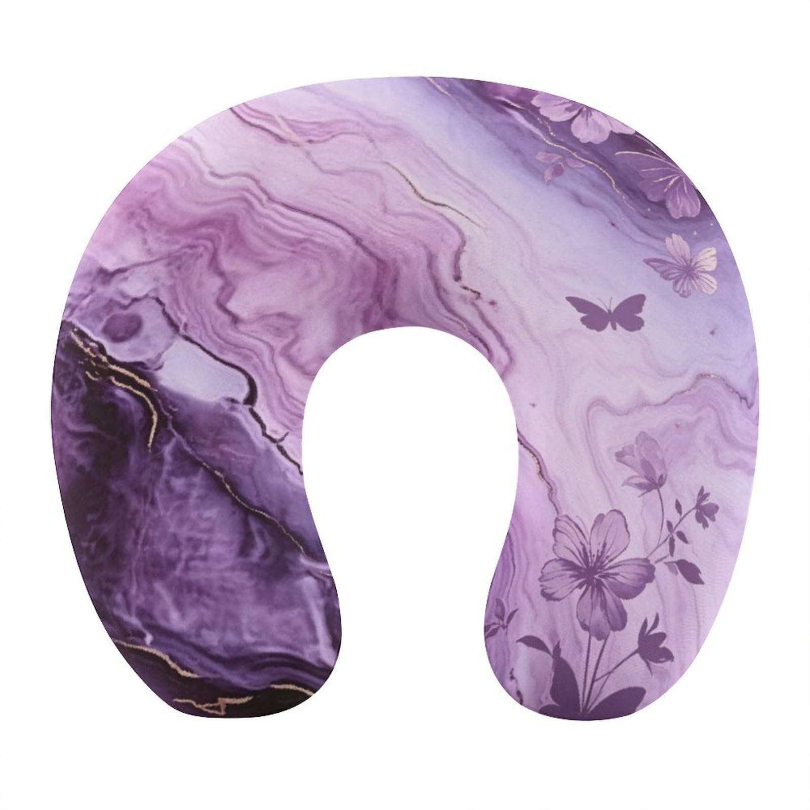 Btcowzrv Style Lavender Marble U Shaped Neck Pillow Travel Pillows