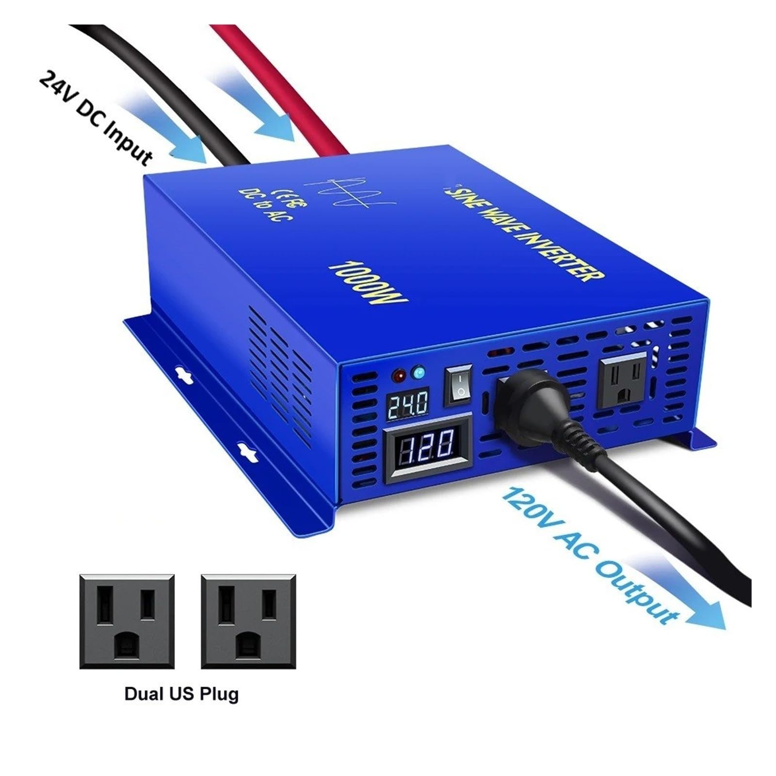 Convertidor Adaptador Inversor Solar Onda Sinusoidal para Pura 1000W Fuera Red Fuente Batería 24V 220V Convertidor CA 12V 36V 48V CC 100V 120V 230V 240V inversor