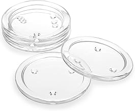 BSTKEY 5 Pack 10cm Glass Round Candle Plates Cup Mat, Transparent Glass Coaster Holder Set Pillar Candlestick Holder Stand for Candles