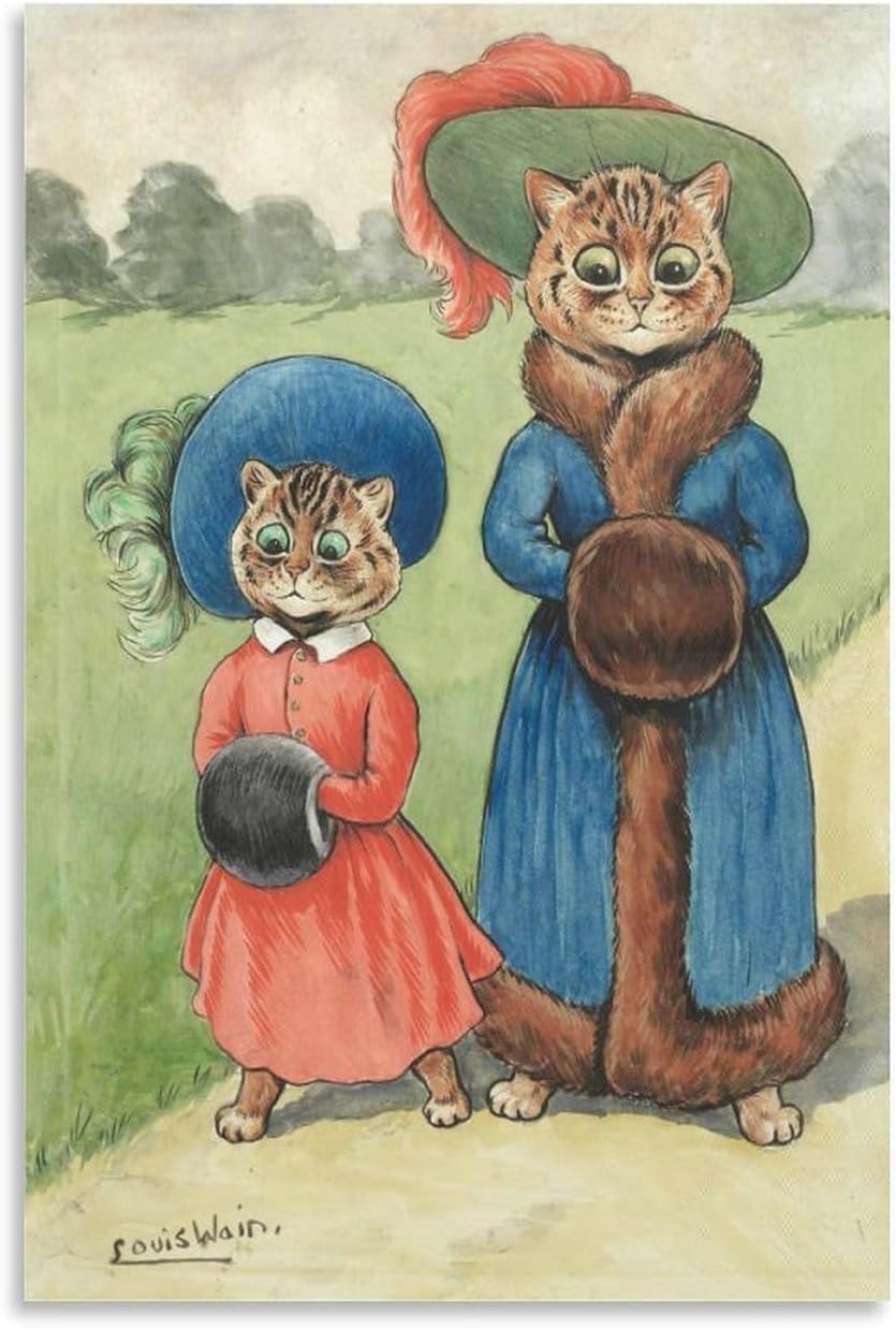 Orjdjz Wxkbl Out with Auntie by Louis Wain Poster and Prints Vintage Wall Art Louis Wain Canvas Painting Animal Picture for Bathroom Decor 40x55cm Frameless