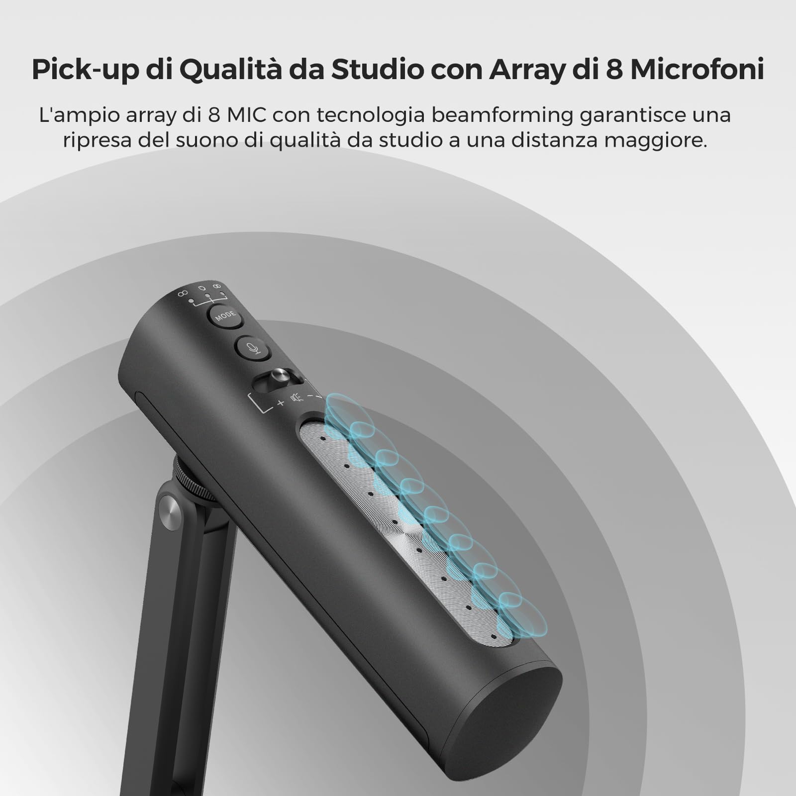 NearStream Microfono a condensatore USB per PC, fotocamera, microfono podcast per streaming/registrazione, microfono desktop con 8 microfoni/cancellazione del rumore/3 modelli polari/controllo