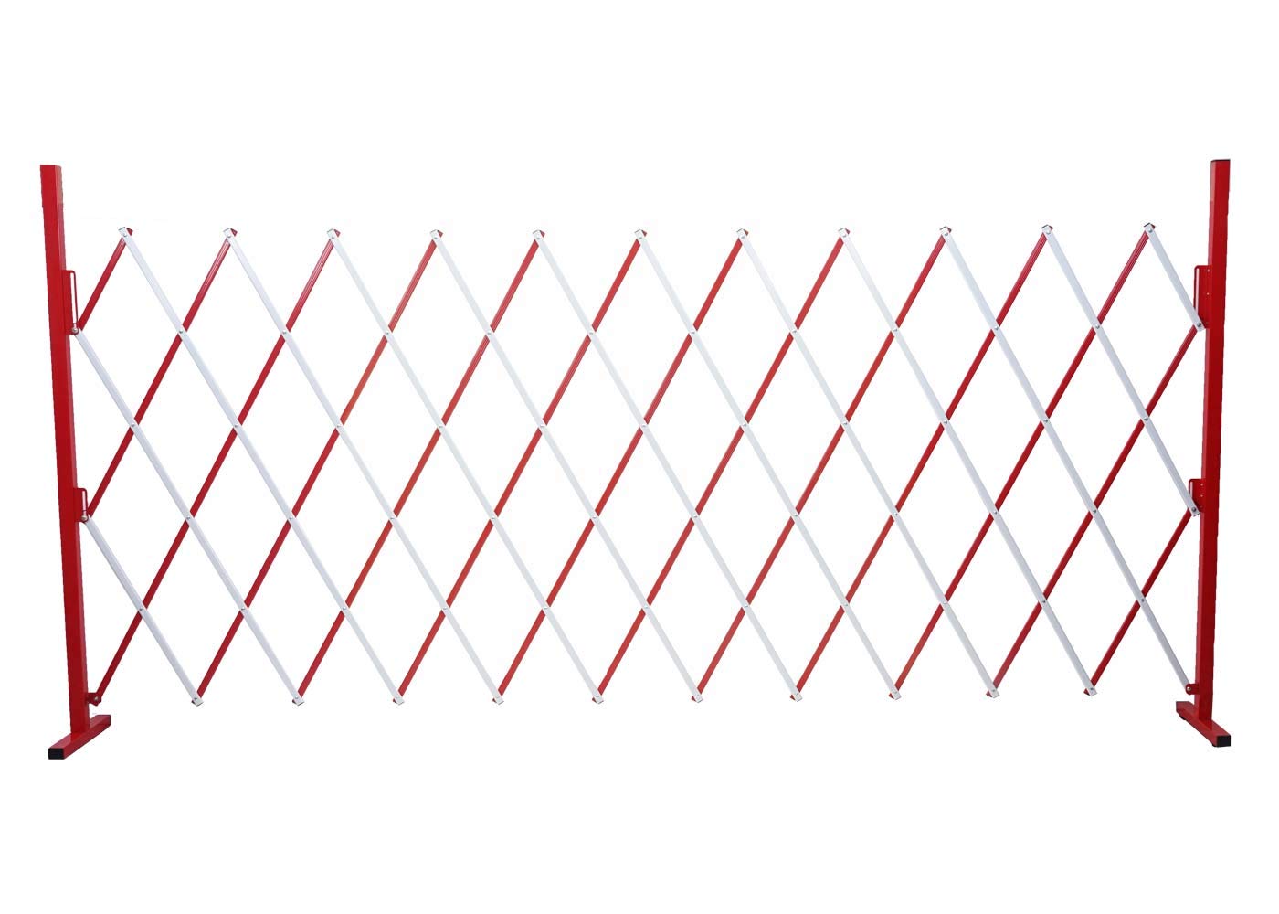 Absperrgitter HWC-B34, Scherengitter Zaun Schutzgitter ausziehbar, Alu rot-weiß - Höhe 153cm, Breite 36-300cm