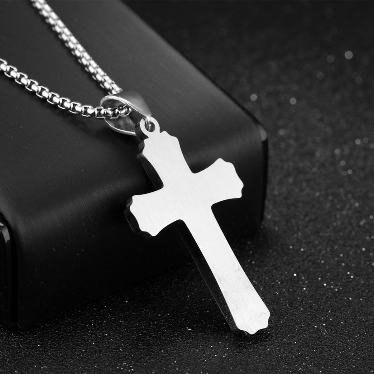 Fahonie Collana Uomo Con Crocifisso In Acciaio Inox 316L - Ciondolo Gesù Cristo, Catena 60cm, Regalo Di Fede