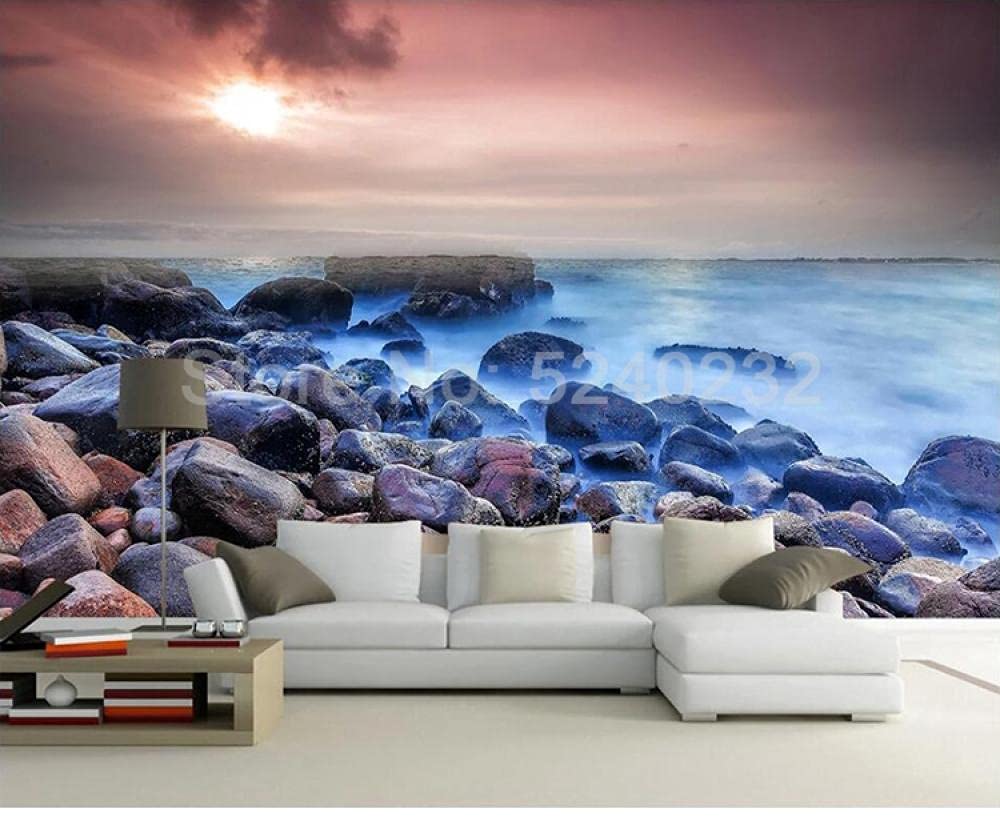 Grand papier peint mural 3D en pierre et mer pour une décoration intérieure haut de gamme