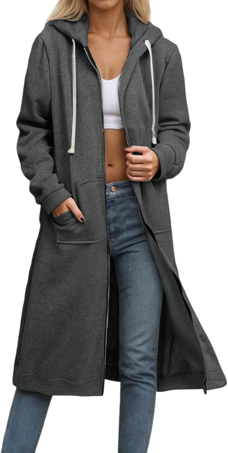 Zip Up Hoodies for Women, Womens Hoodies Plus Size Oversized Long Sweatshirts Fall Cardigan Jackets Coat with Pockets