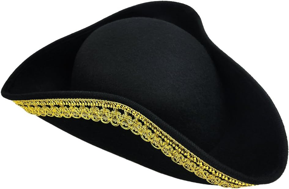 Tricorn Hat Pirate Hat- Colonial Or Revolutionary War Costume โ Men Women & Youth Black
