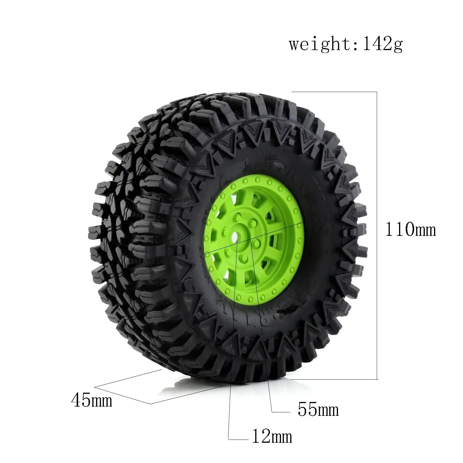 RC Ruote Gomma Compatibile Con Traxxas Per TRX4 D90 Per Axial Per SCX10 II III Per Redcat Per MST 1/10 RC Crawler Car Set Di Cerchi E Pneumatici Beadlock Da 1,9"(Green)