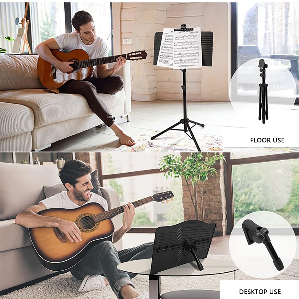 NEWFUN Pupitre Musique Pliable, Pied à Musique avec Crochet Guitare et Sac Rangement Noir