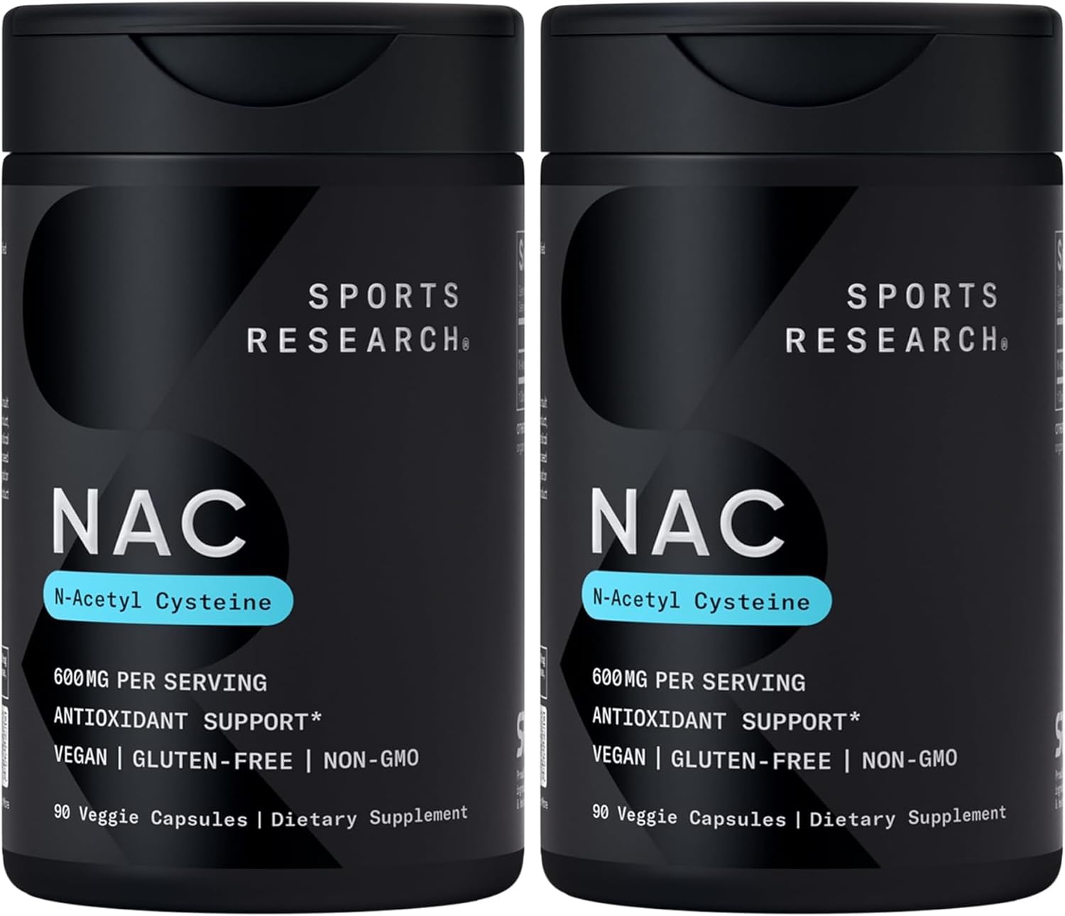 Sports Research N-Acetyl L-Cysteine (NAC) 600mg, 90 Veggie Capsules - Vegan, Non-GMO, Gluten Free. Lemon Aroma (Pack of 2)