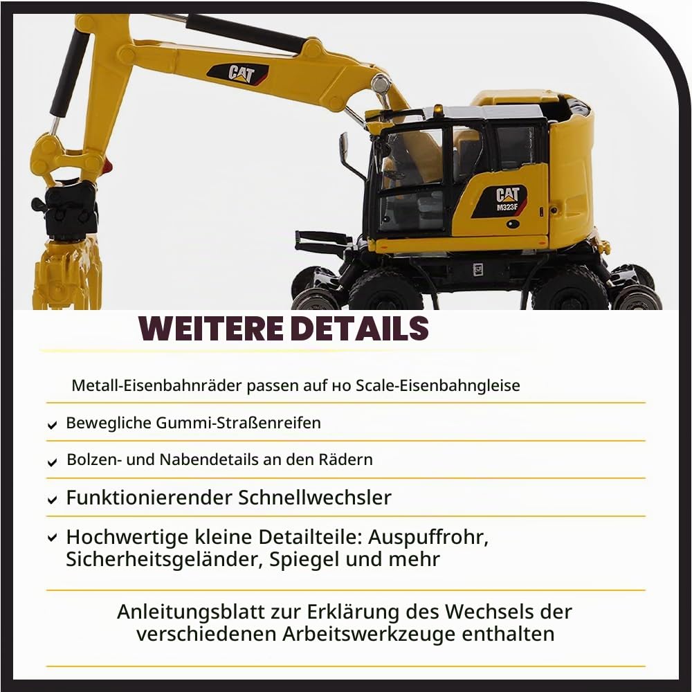 Diecast Masters 1:87 HO Model Cat M323F Railroad Wheeled Excavator, 85612