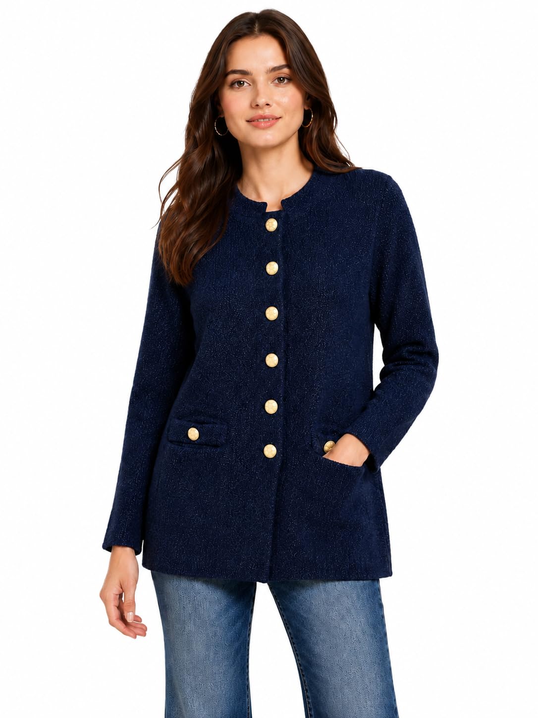matelco Women's Wool Collared Neck Cardigan with Pockets-picture-28