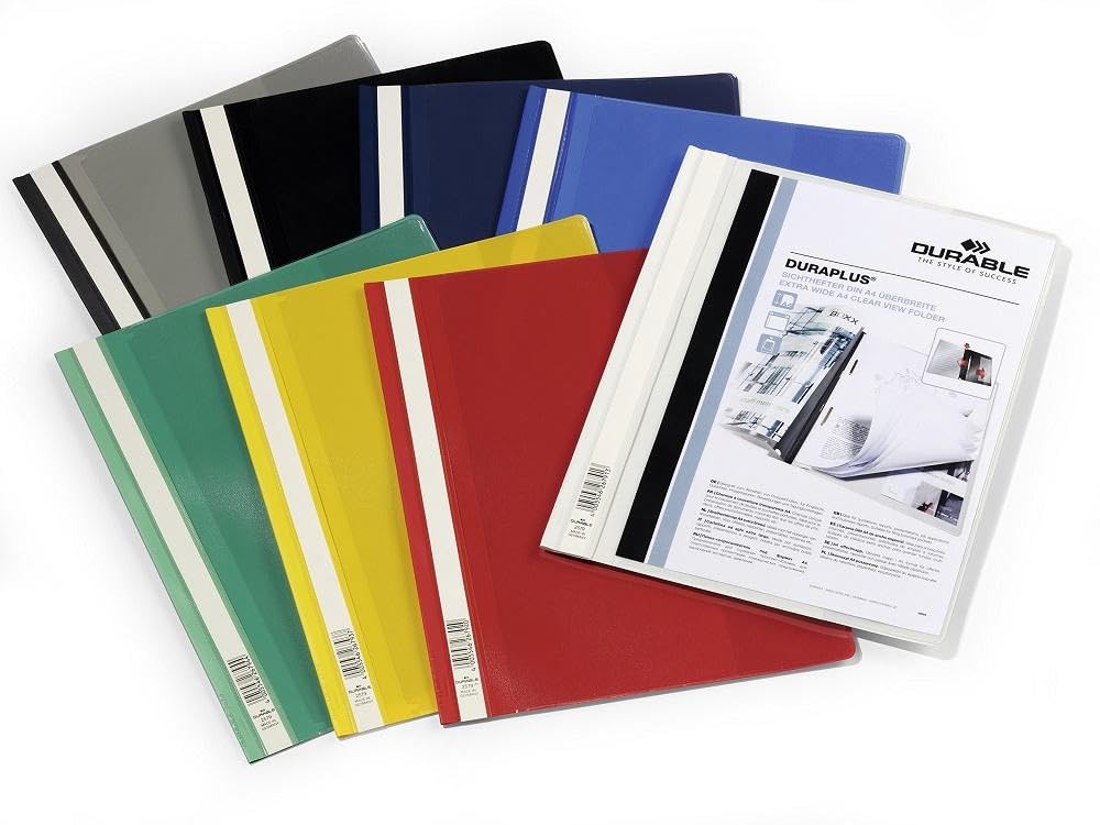 Durable Angebotshefter Duraplus mit Sichttasche für A4, schwarz, 25er Packung, 257901 | Sichthefter mit A4 Sichttasche, Überbreite für Prospekthüllen, Innentasche, für Hängeschienen geeignet