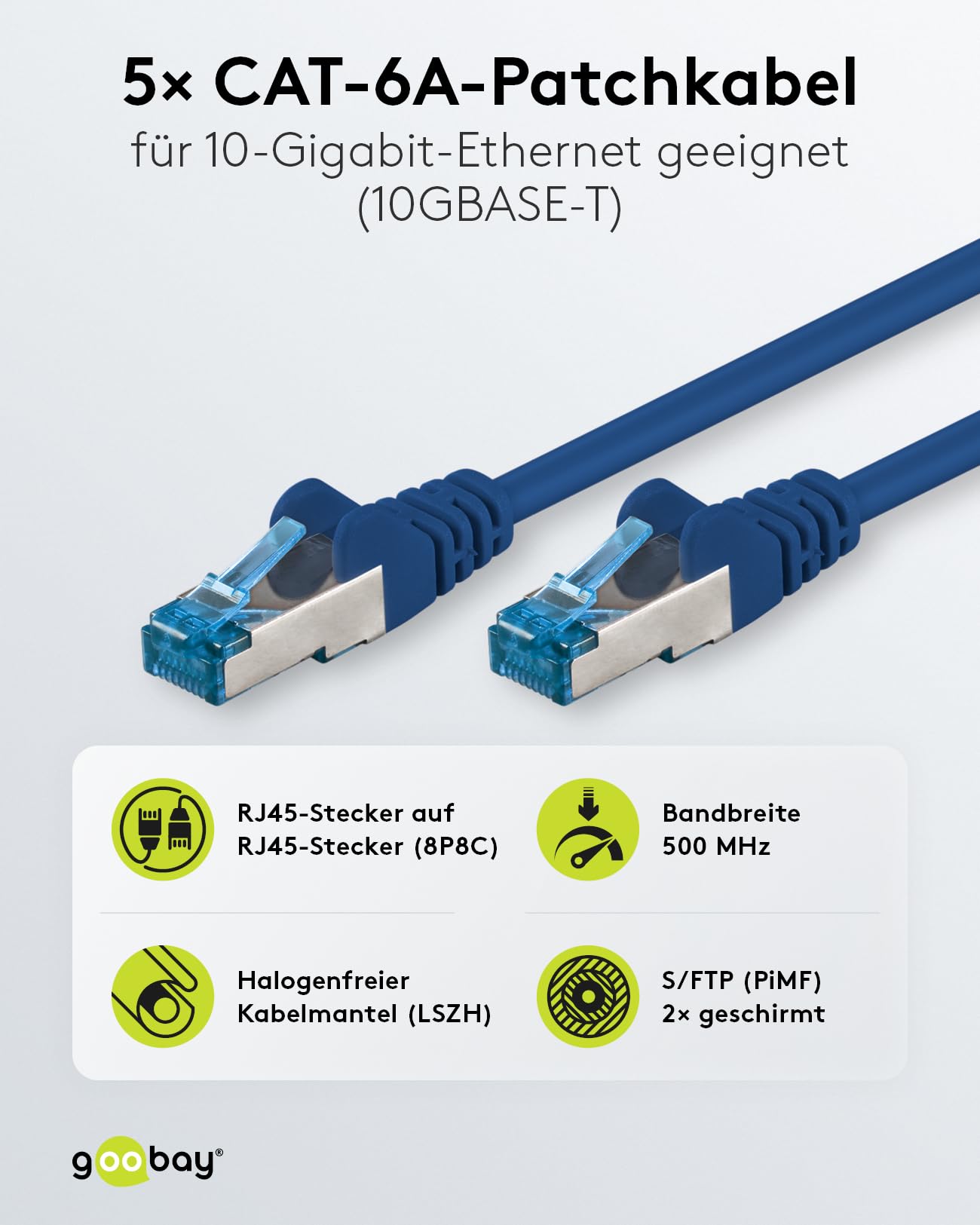 goobay 66032 CAT 6A Network Cable in Set of 5/Patch Cable Shielded S/FTP/CU Ethernet Cable, PiMF - Image 2