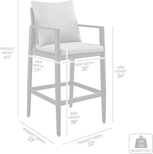 Miniatura 3 de Armen Living Grand Modern - Taburete de mimbre y metal para interiores y exteriores, con cojines grises, altura del asiento de 26 pulgadas