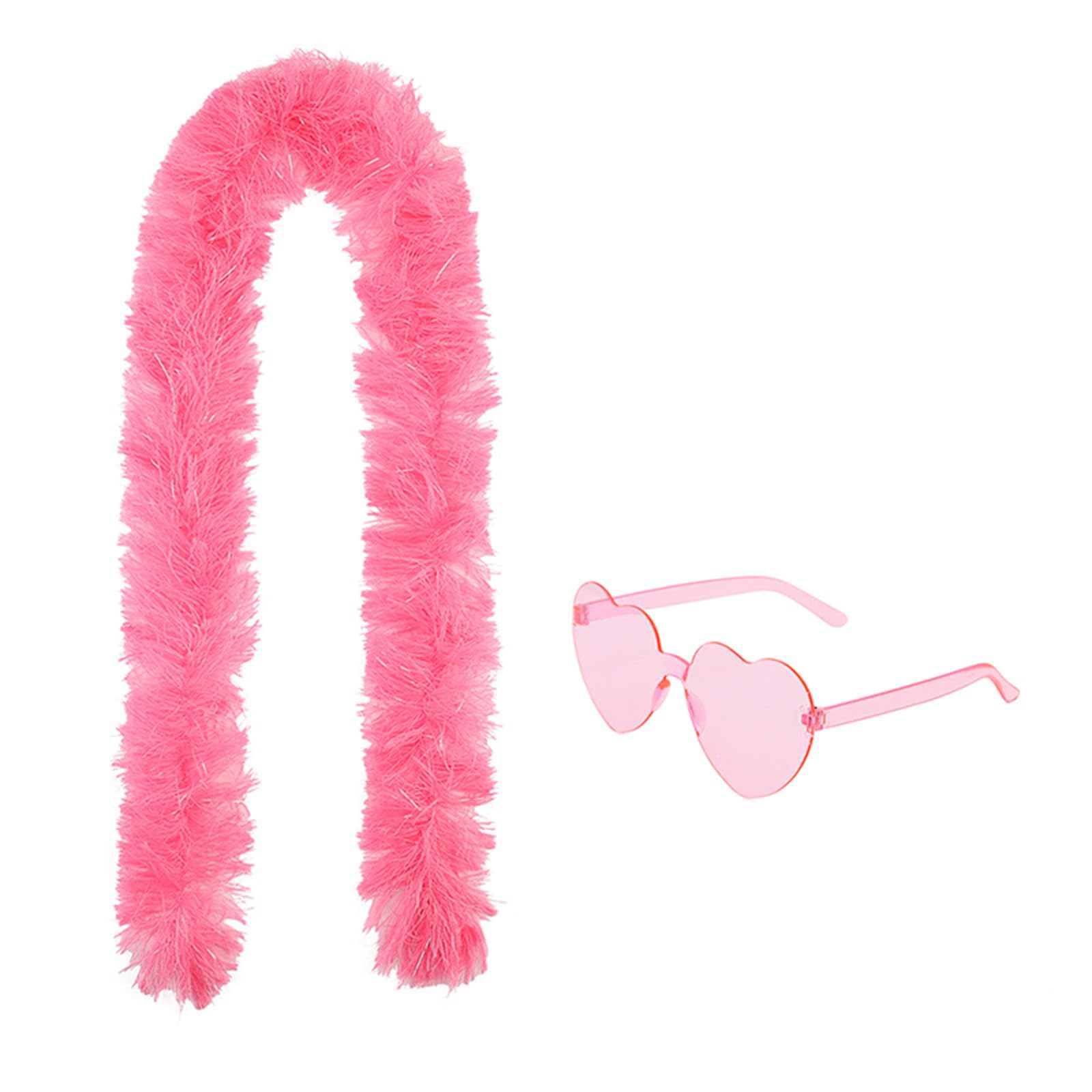VNIDJGB Pink Feather Boa and 1.5m Heart Rimless Sunglasses,Pink Loose Feathered Accessory,Party Decorations Turkey Feather Scarf Fancy Dress Accessories for Dancing Wedding Parties,Cosplay,New Year