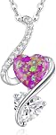 LOUISA SECRET 925 Sterling Silver Opal Birthstone Necklace, Unique Tiny Double Heart Pendant Jewelry, Engraved with "S925 I Love You" Best Birthday Gift for Women Wife Girlfriend Mom Her, Christmas Day Valentine's Day Anniversary