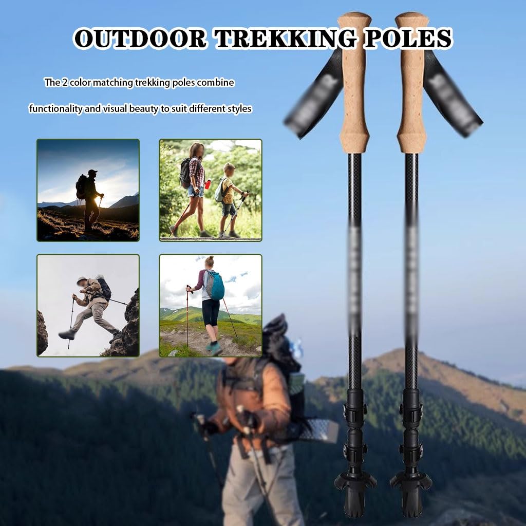 Compact 2 Pcs Trekking Poles, Quick Lock Adjustable Walking Stick, with EVA Grips, Adjustable Wrist Strap, for Travel(A)