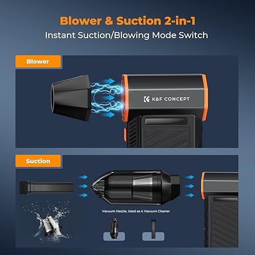 Miniatura 3 de K&F Concept Plumero magnético 2 en 1 de aire comprimido, plumero de aire eléctrico | Aspirador de 300000 RPM | 3 engranajes | Potencia eólica |