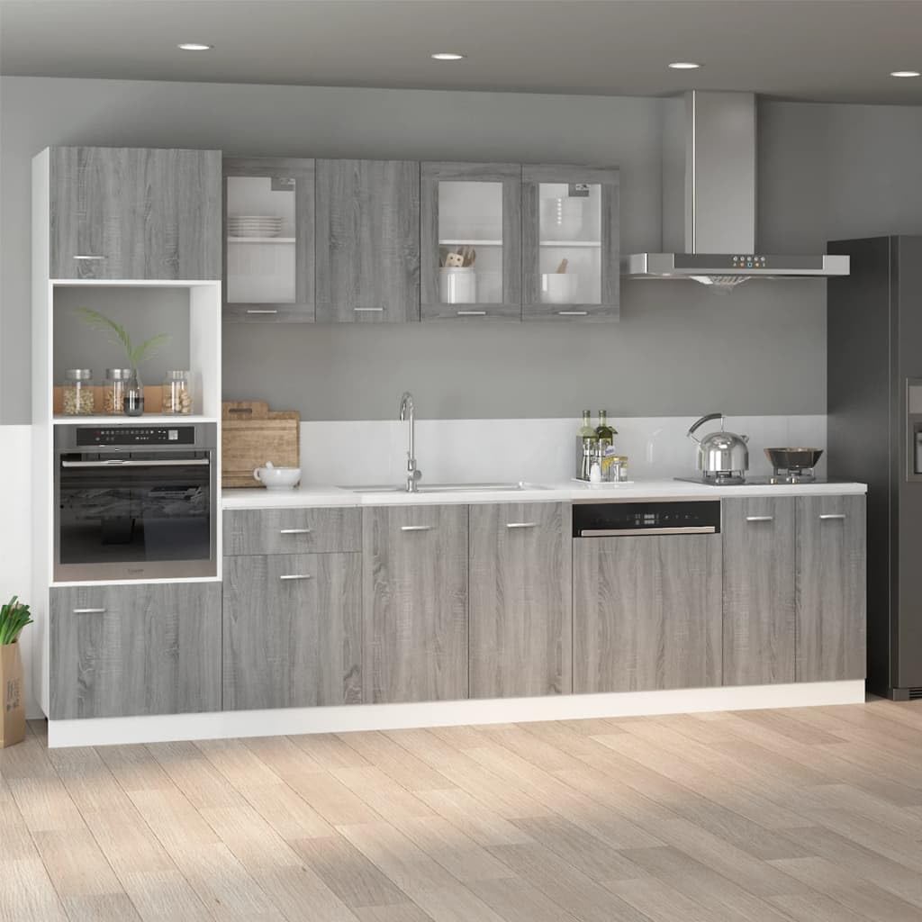 Mobile da forno a microonde Lyon, grigio Sonoma, in legno Sonoma, 60 x 57 x 207 cm, con vano portaoggetti e porta flessibile, per cucina, sala da pranzo, corridoio, ordine e ripiano