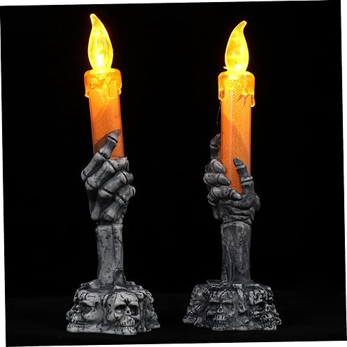 Miniatura 2 de Uonlytech 4 piezas de luces de Halloween, candelabros eléctricos, velas principales, decoración de Halloween, vela de esqueleto de Halloween,