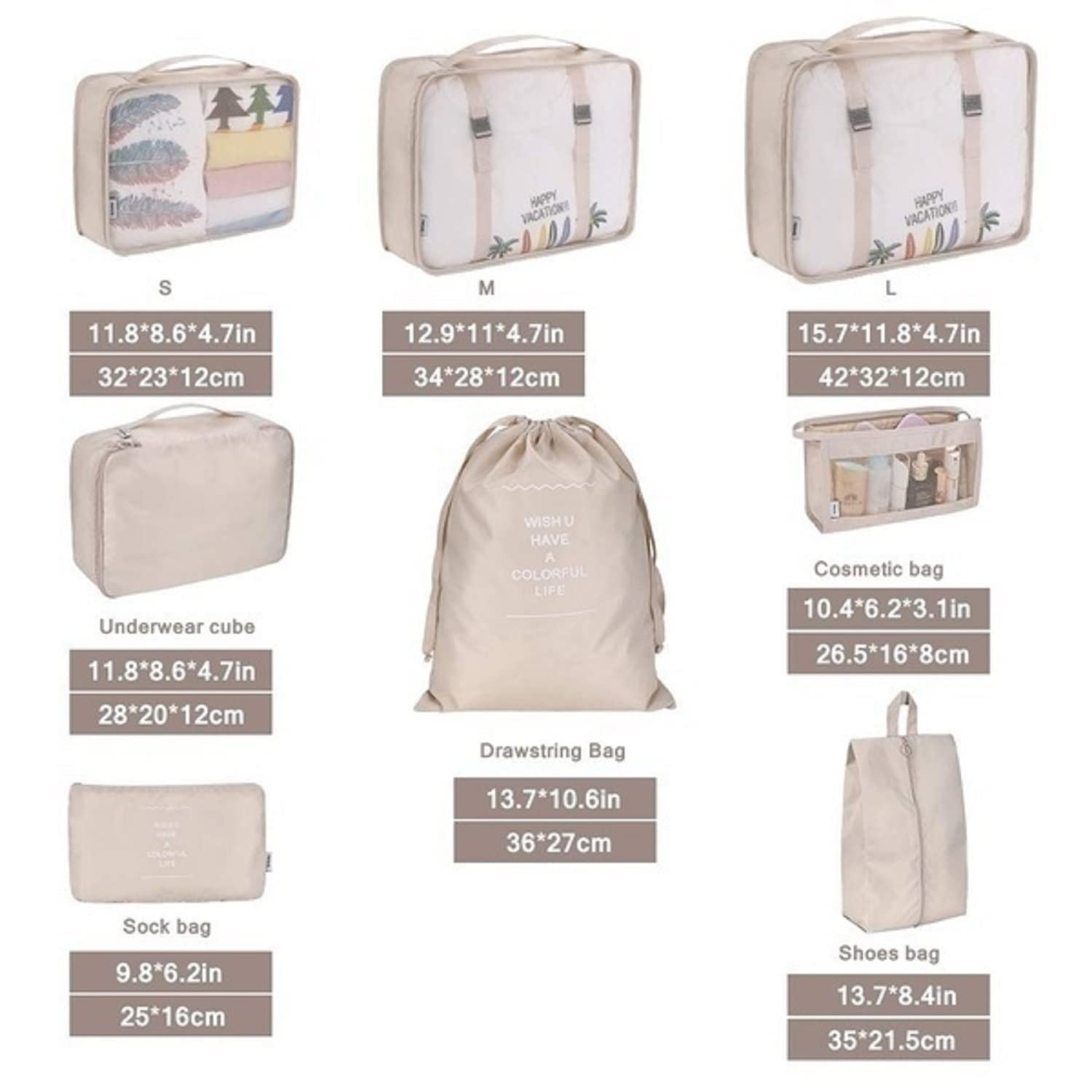 Set Di 8 Pezzi Grigio  Con Organizer Da Viaggio, Borse Portaoggetti Cubi Per Limballaggio Della Valigia~p179046947