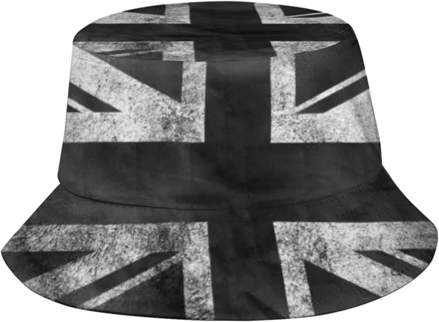 DJNGN Bucket Cap,Old Stained Dirty Union Jack British Flag Bucket Hat Black and White Bucket Hat Fisherman Hat Sun Hat for Women Men