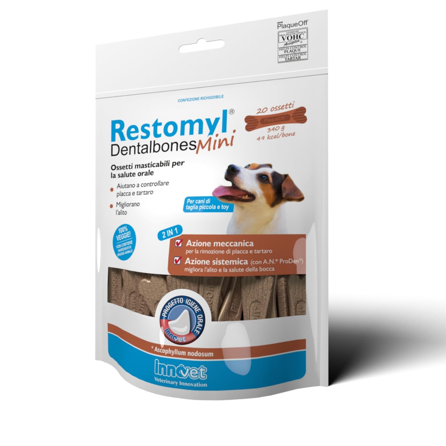 Restomyl Dentalbones Mini per Cani di Piccola Taglia e Toy - Supporto Nutrizionale, Migliora l'Alito e Aiuta a Controllare la Formazione di Placca e Tartaro - Pratici Ossetti Masticabili