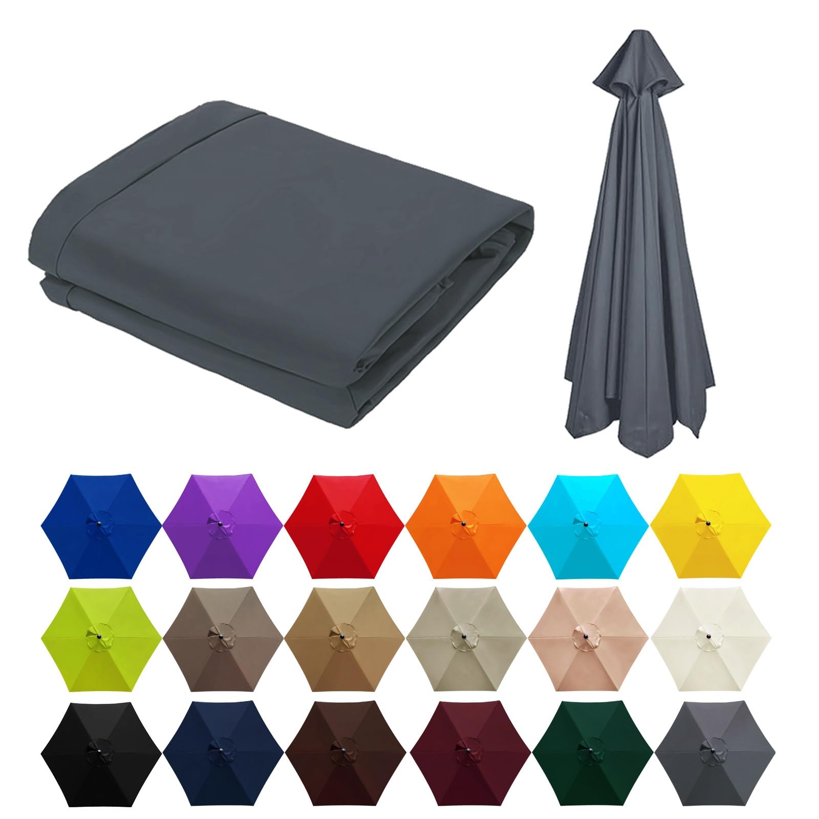 2.7m Umbrella Replacement Cloth for 6 Ribs | Replacement Parasol Fabric Cover | Parasol Canopy Cover | Canopy Only | for Market, Backyard, Garden, Deck, Pool, Patio(Grey)